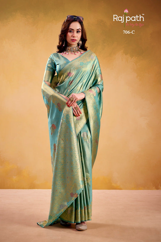 706-C Korian Rajpath Kora Tissue Sarees