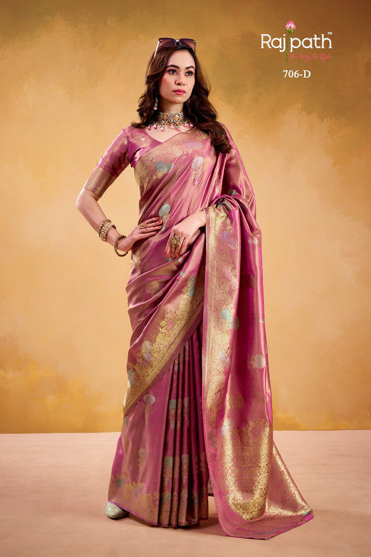 706-D Korian Rajpath Kora Tissue Sarees