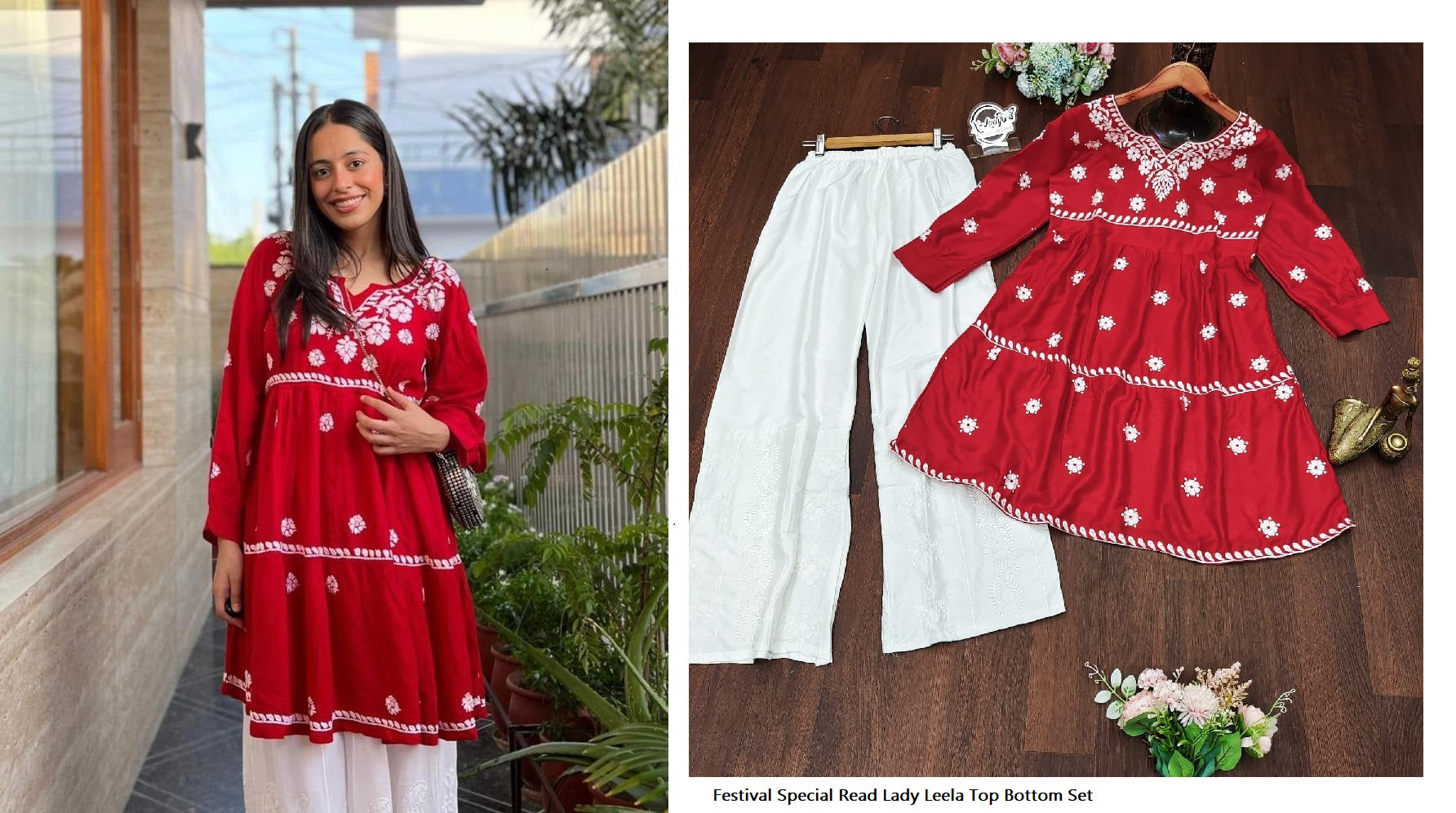 Festival Specia Red Lady Leela Top Bottom Set
