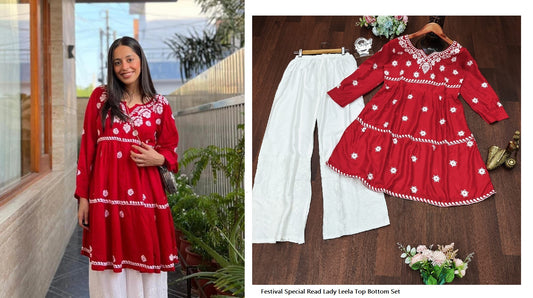 Festival Specia Red Lady Leela Top Bottom Set