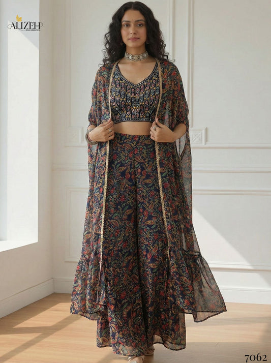 7062 Alizeh Georgette Crop Top Plazzo Set