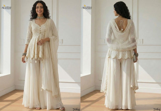 7064 Alizeh Georgette Crop Top Plazzo Set