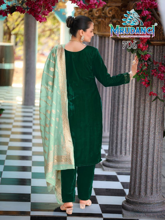 706 Pulkari Mrudangi Sequence Readymade Velvet Suits