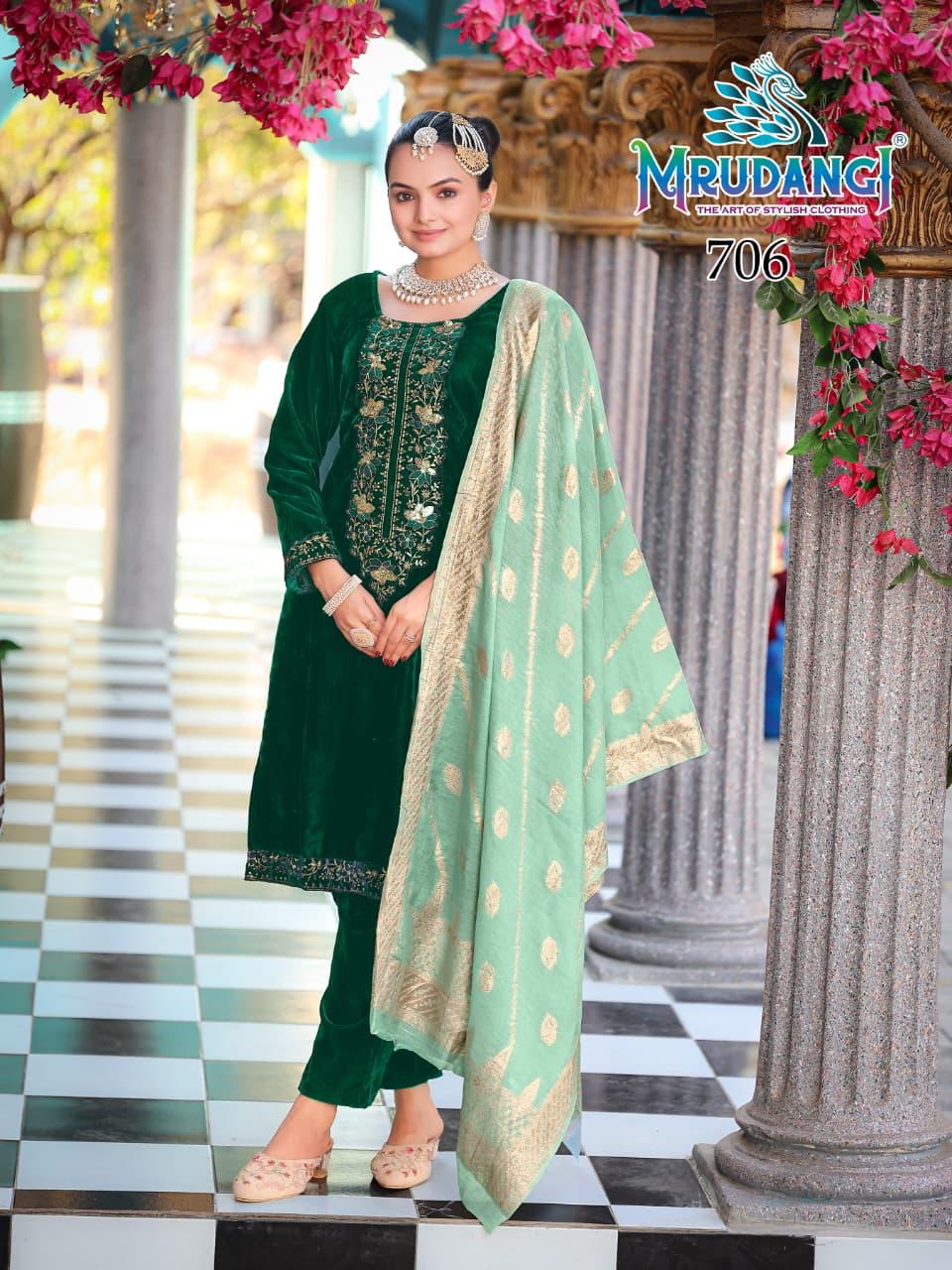 706 Pulkari Mrudangi Sequence Readymade Velvet Suits