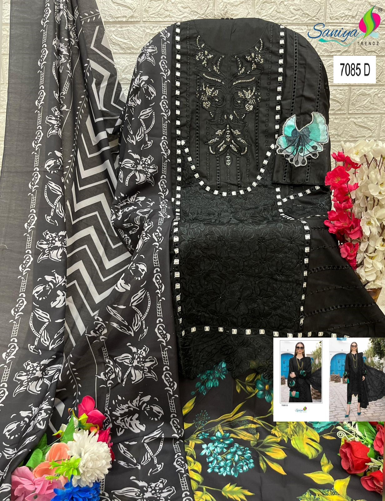 7085 D Saniya Trendz Embroidery Pakistani Salwar Suits