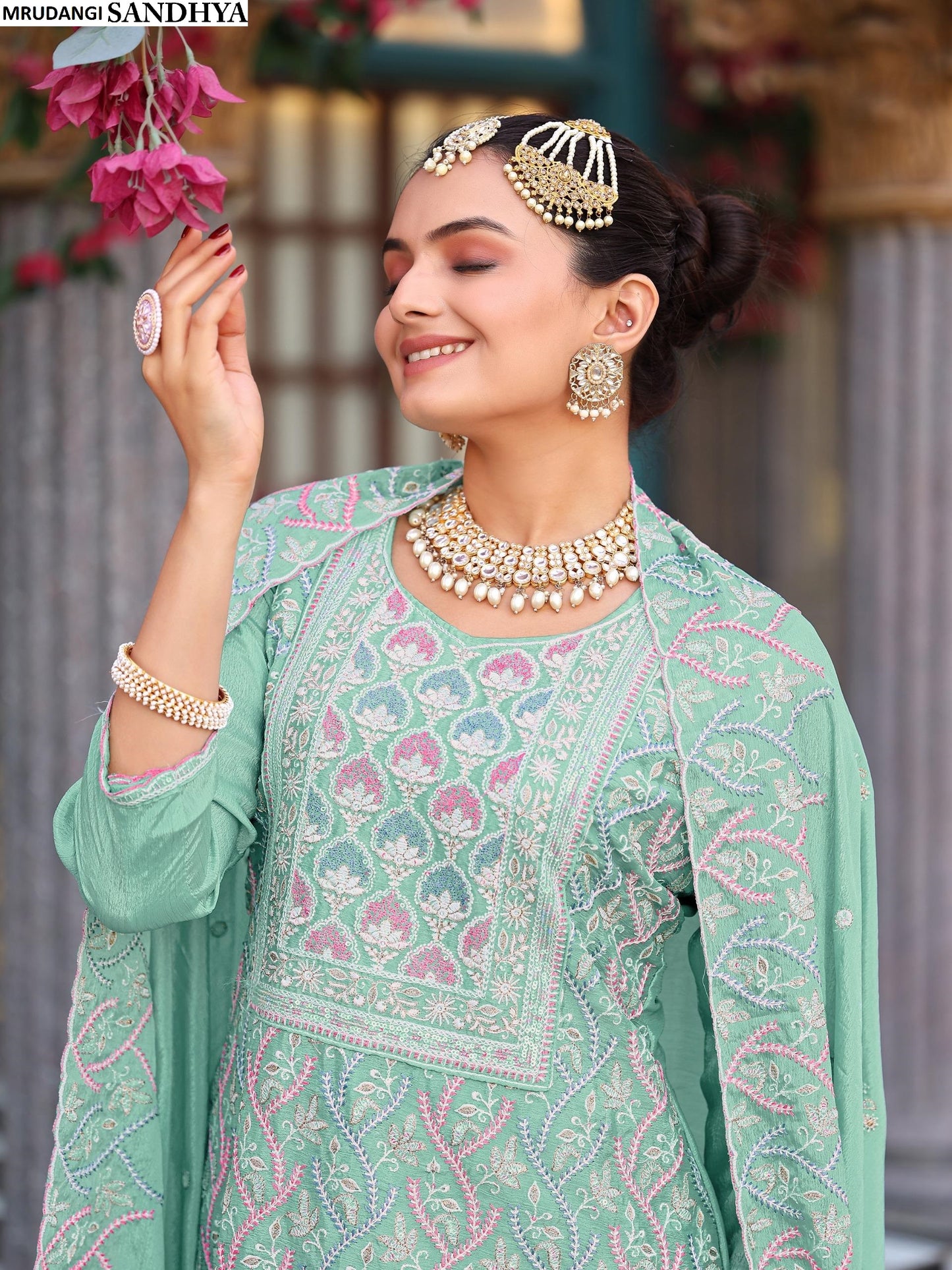 710 Sandhya Mrudangi Chinon Silk Readymade Suits