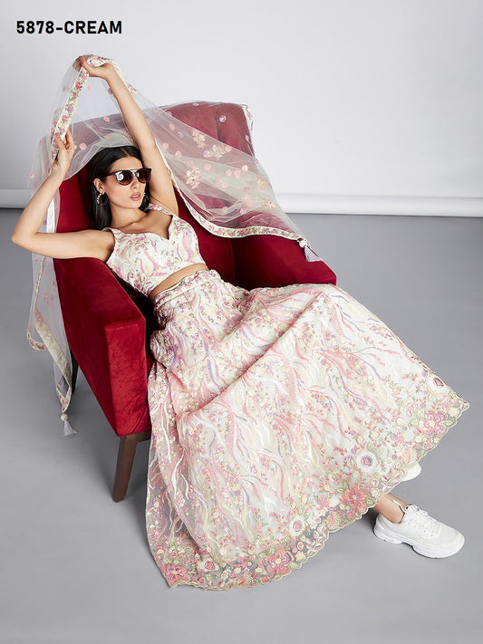 5878 Cream Pf Lehenga Choli