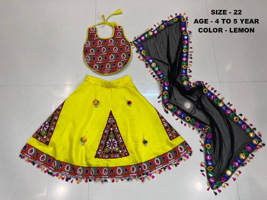 Kids1007 Lemon Navratri Garba Girls Chaniya Choli