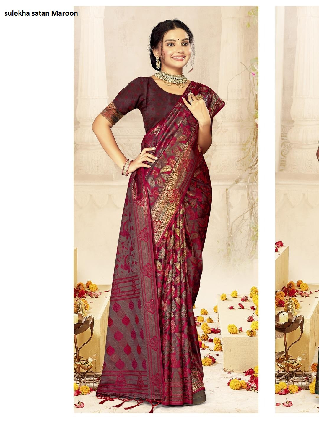 Sulekha Satan Maroon Bunawat Sarees