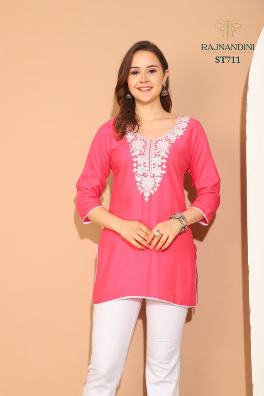 711 Saamya Rajnandini Embroidery Short Kurti