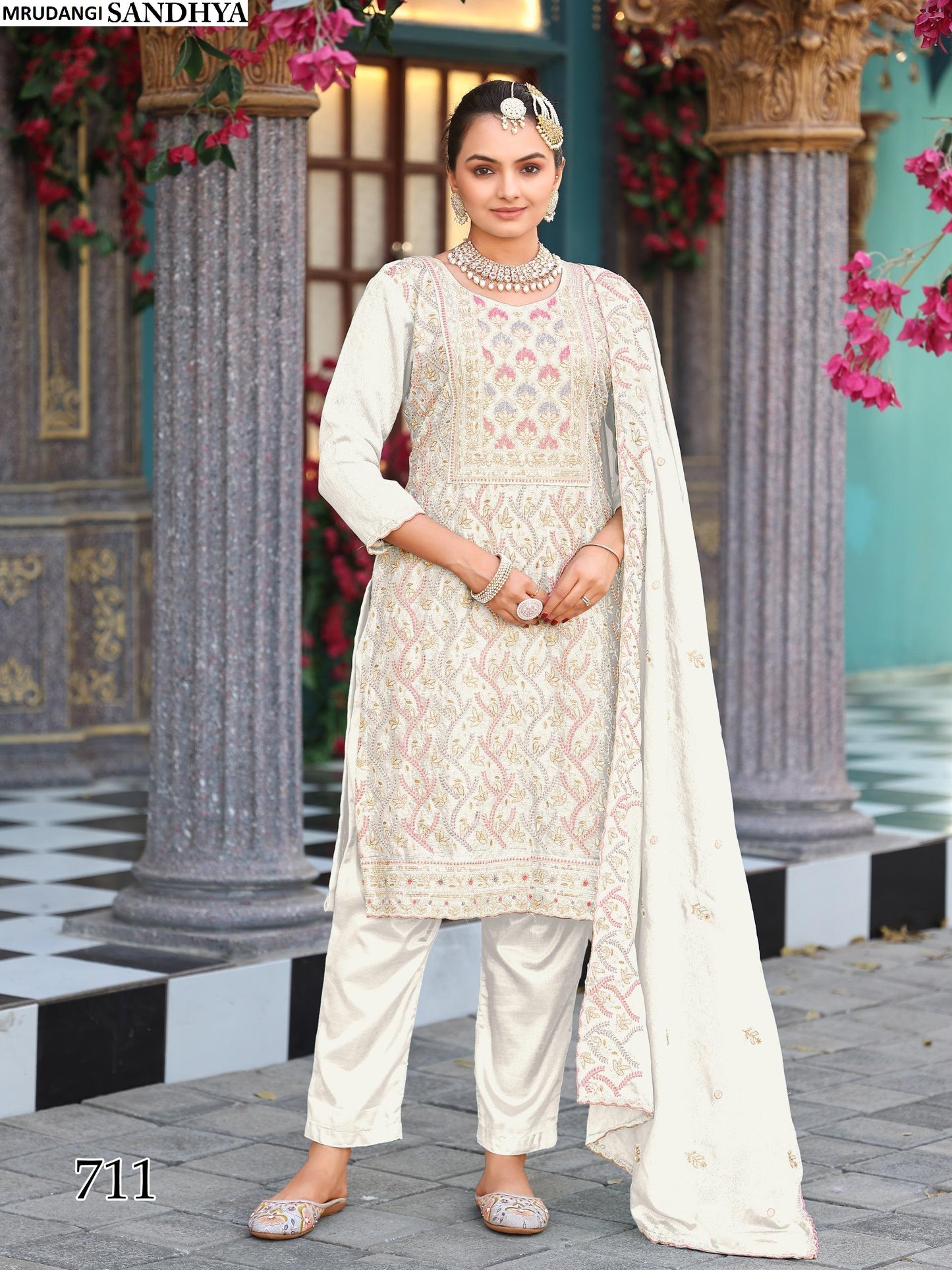 711 Sandhya Mrudangi Chinon Silk Readymade Suits