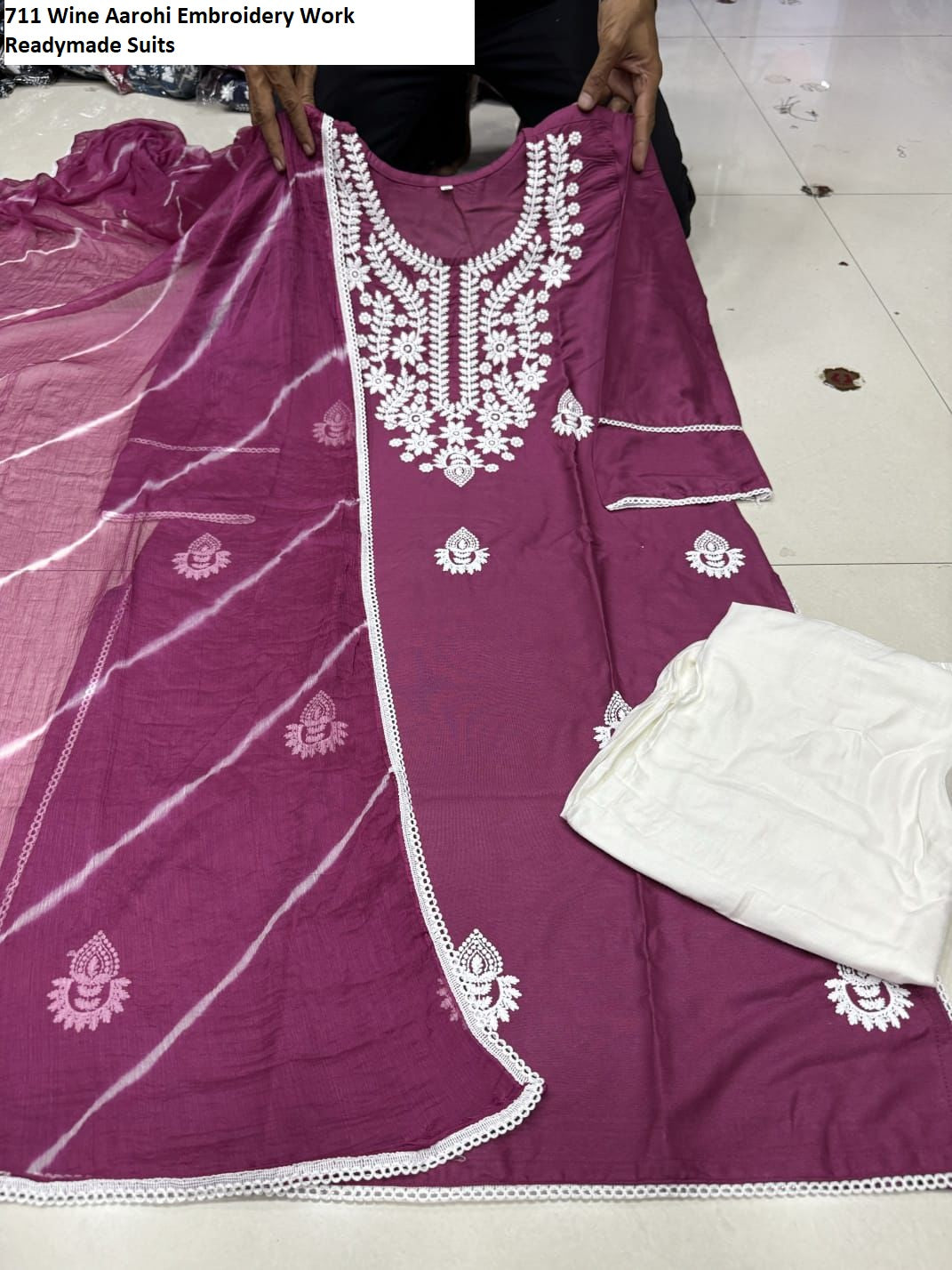 711 Wine Aarohi Embroidery Work Readymade Suits