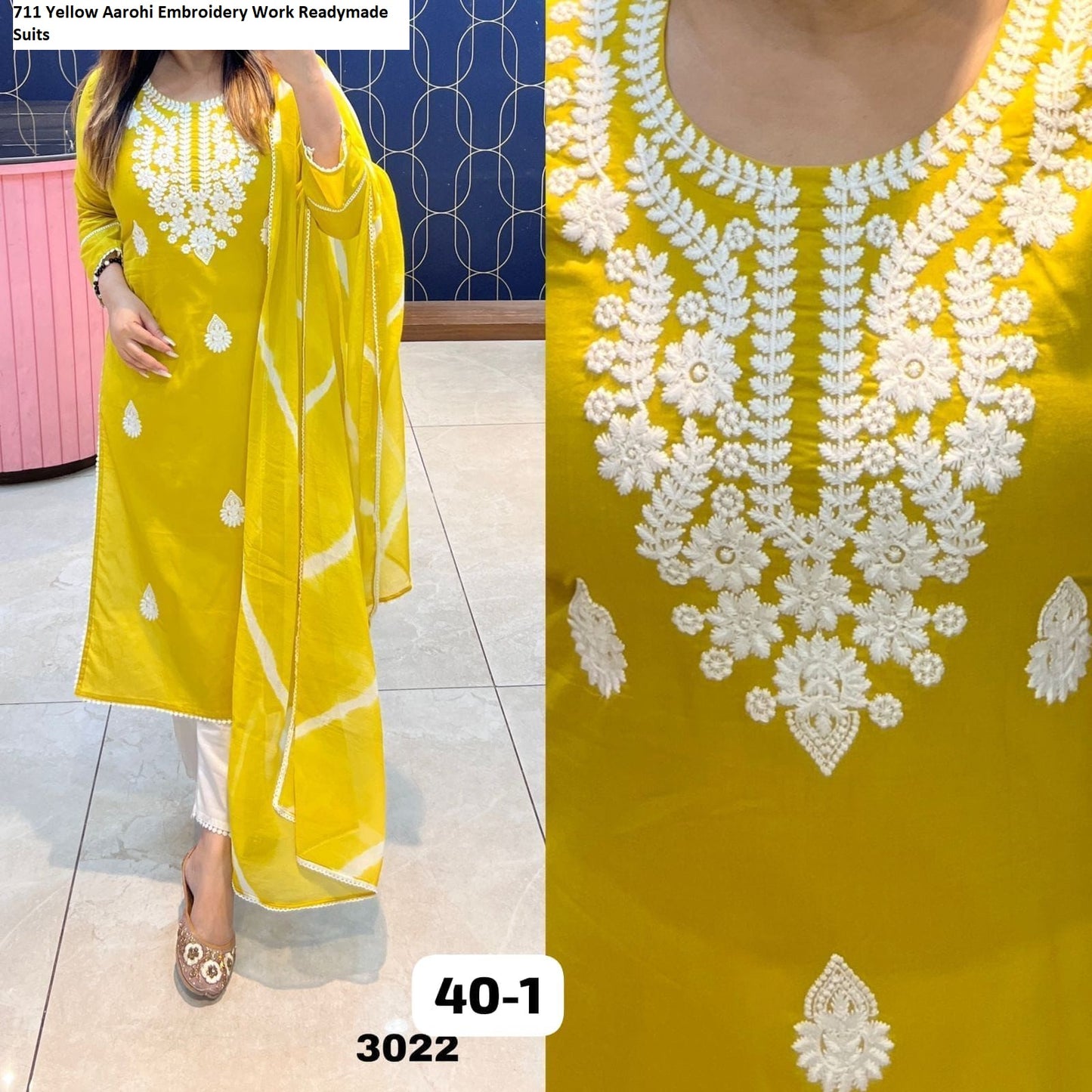 711 Yellow Aarohi Embroidery Work Readymade Suits