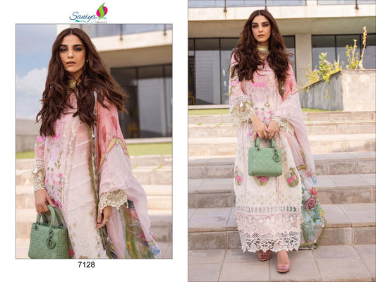 7128 White Saniya Trendz Embroidery Pakistani Salwar Suits