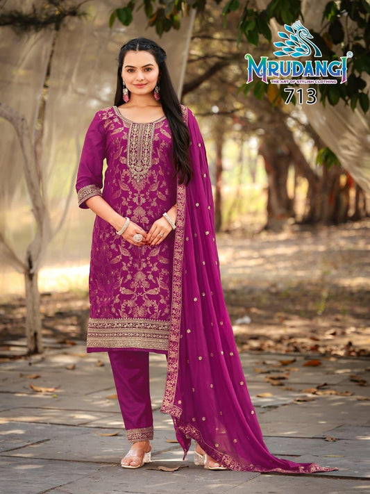 713 Kasmira Mrudangi Viscose Jacquard Readymade Suits