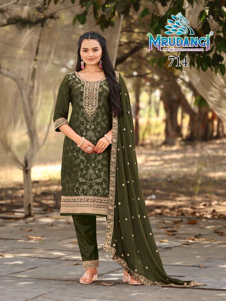714 Kasmira Mrudangi Viscose Jacquard Readymade Suits