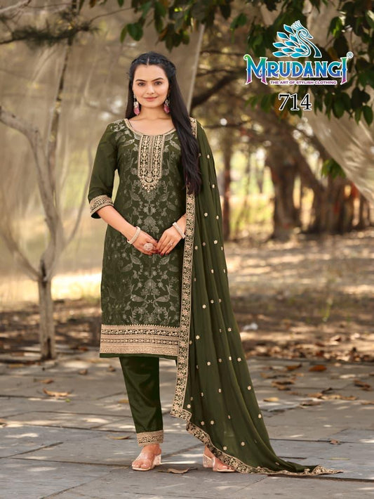 714 Kasmira Mrudangi Viscose Jacquard Readymade Suits