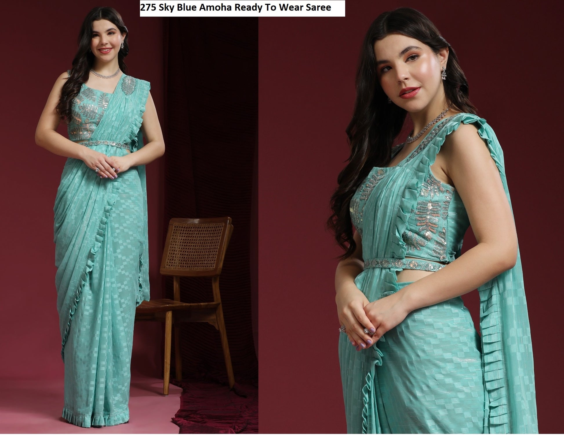 275Sky Blue Amoha Ready To Wear Saree