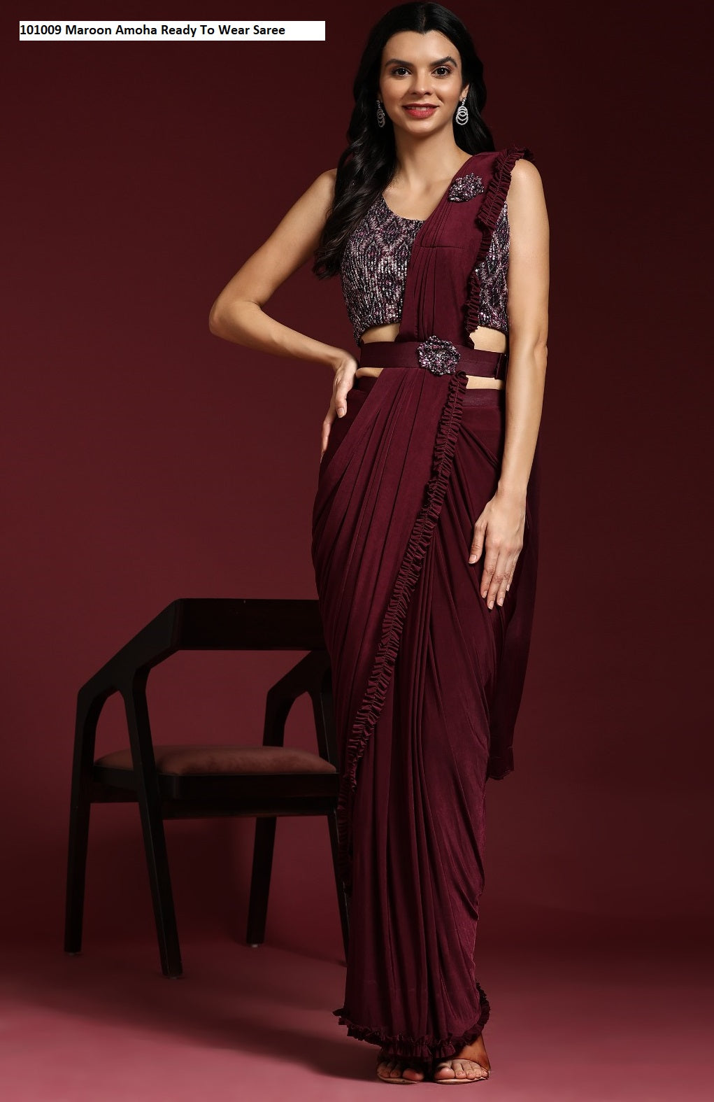 101009 Maroon Amoha Ready To Wear Saree