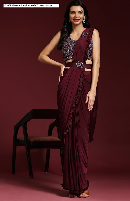 101009 Maroon Amoha Ready To Wear Saree
