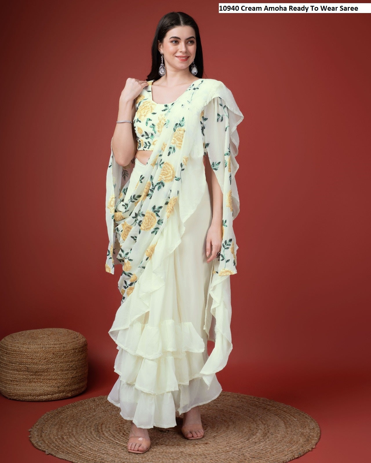 10940 Cream Amoha Ready To Wear Saree