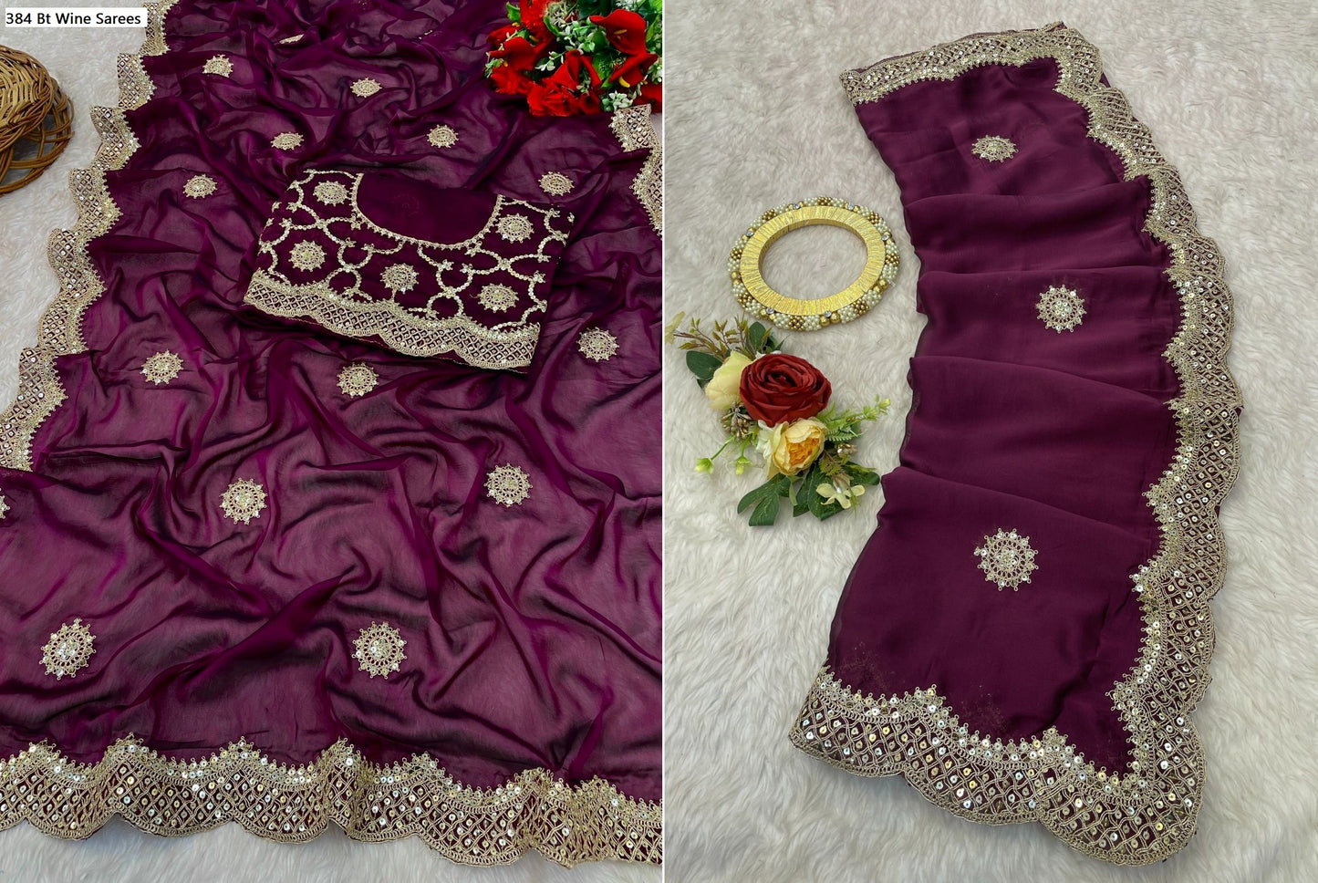 384 Wine Bt Sarees