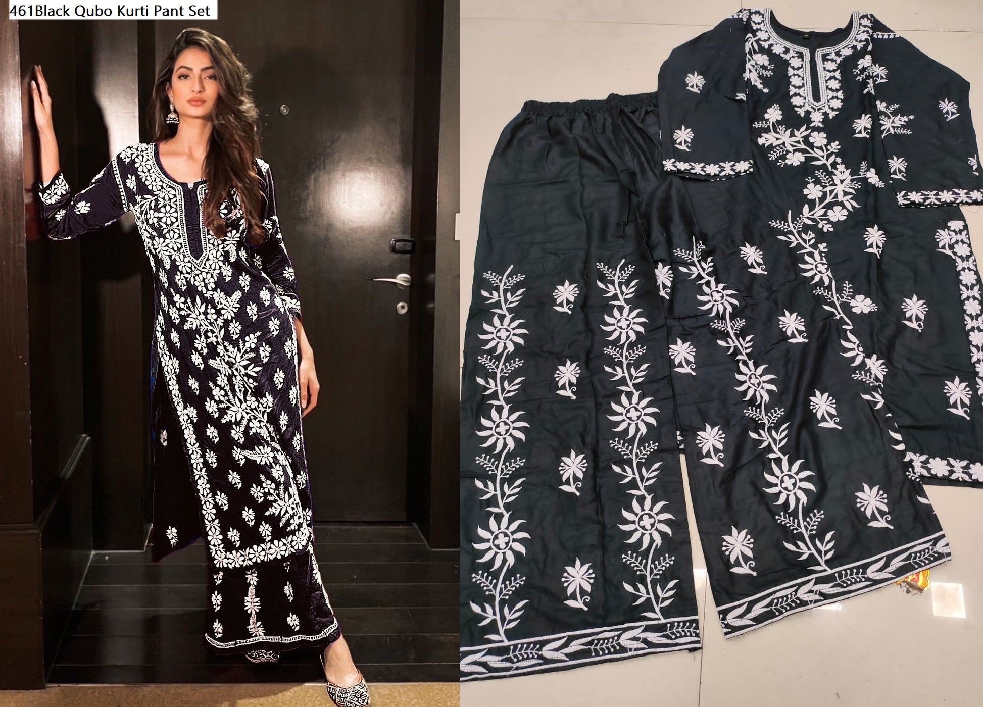 461Black Qubo Kurti Pant Set