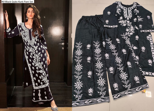461Black Qubo Kurti Pant Set