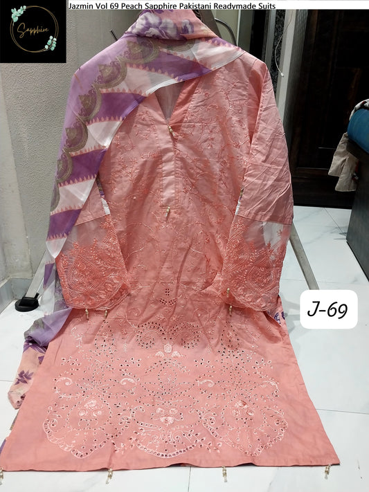 Jazmin Vol 69 Peach Sapphire Pakistani Readymade Suits