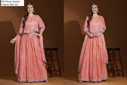 2043 Peach Amoha Croptop Skirt Set