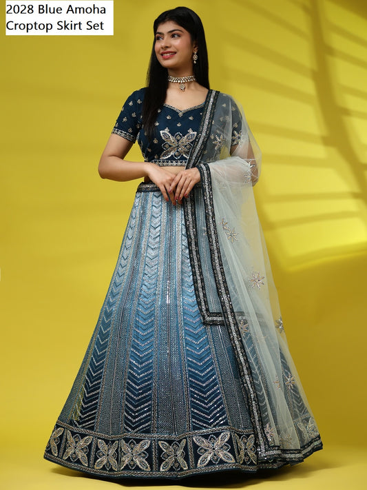 2028 Blue Amoha Croptop Skirt Set