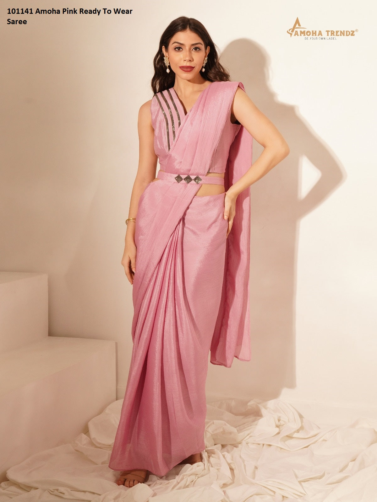101141 Pink Amoha Ready To Wear Saree