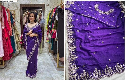 398 Wine Bt Sarees