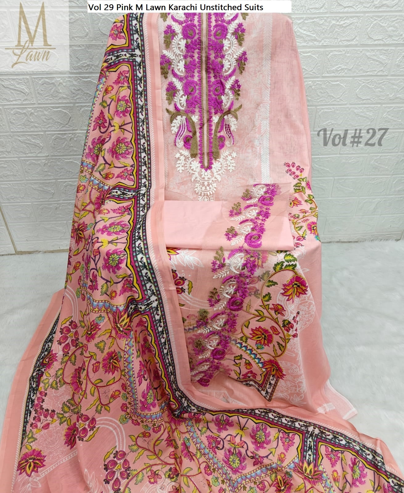 Vol 29 Pink M Lawn Karachi Unstitched Suits