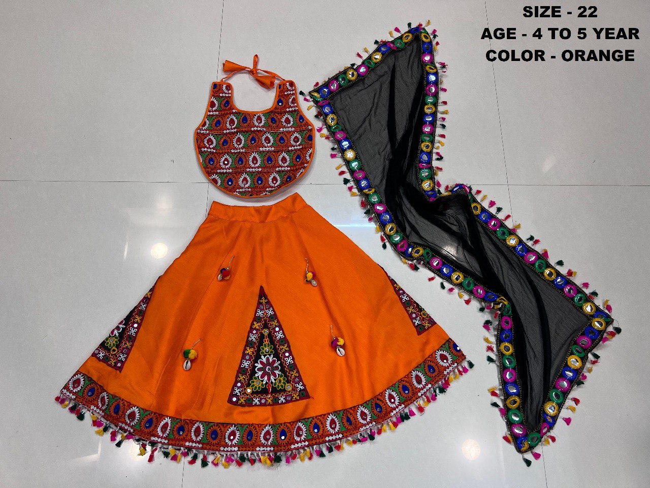 Kids1007 Orange Navratri Garba Girls Chaniya Choli