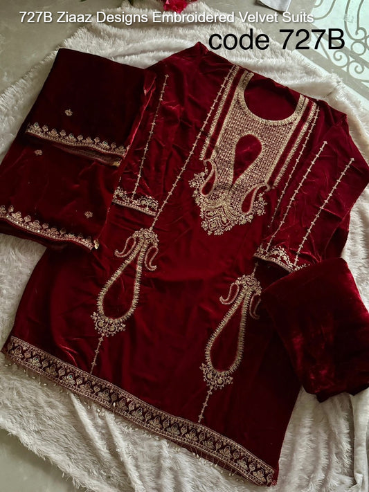 727B Ziaaz Designs Embroidered Velvet Suits