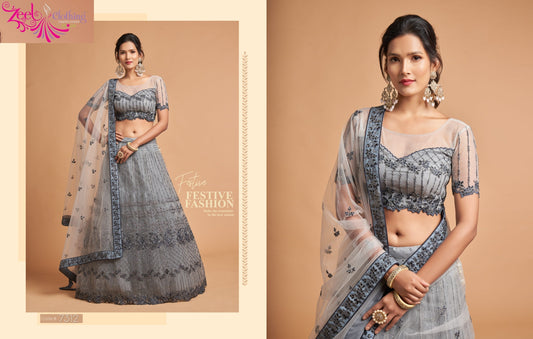 7312 Grey Neo Romantic Vol-2 Zeel Soft Net Lehenga Choli