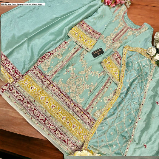 387Sky Blue Ziaaz Designs Pakistani Salwar Suits