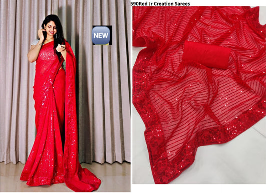 590Red Jr Creation Sarees