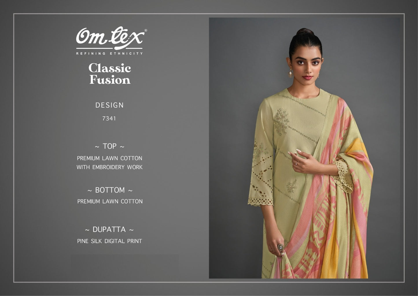 7341 Classic Fusion Omtex Lawn Cotton Unstitched Suits