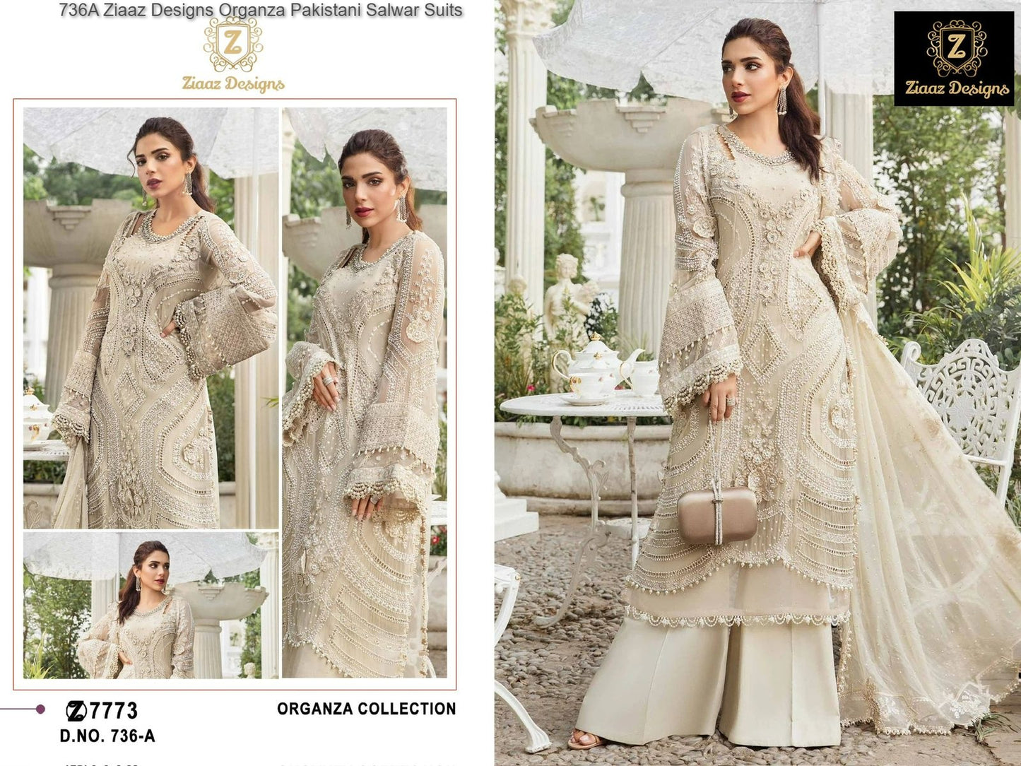 736A Ziaaz Designs Organza Pakistani Salwar Suits