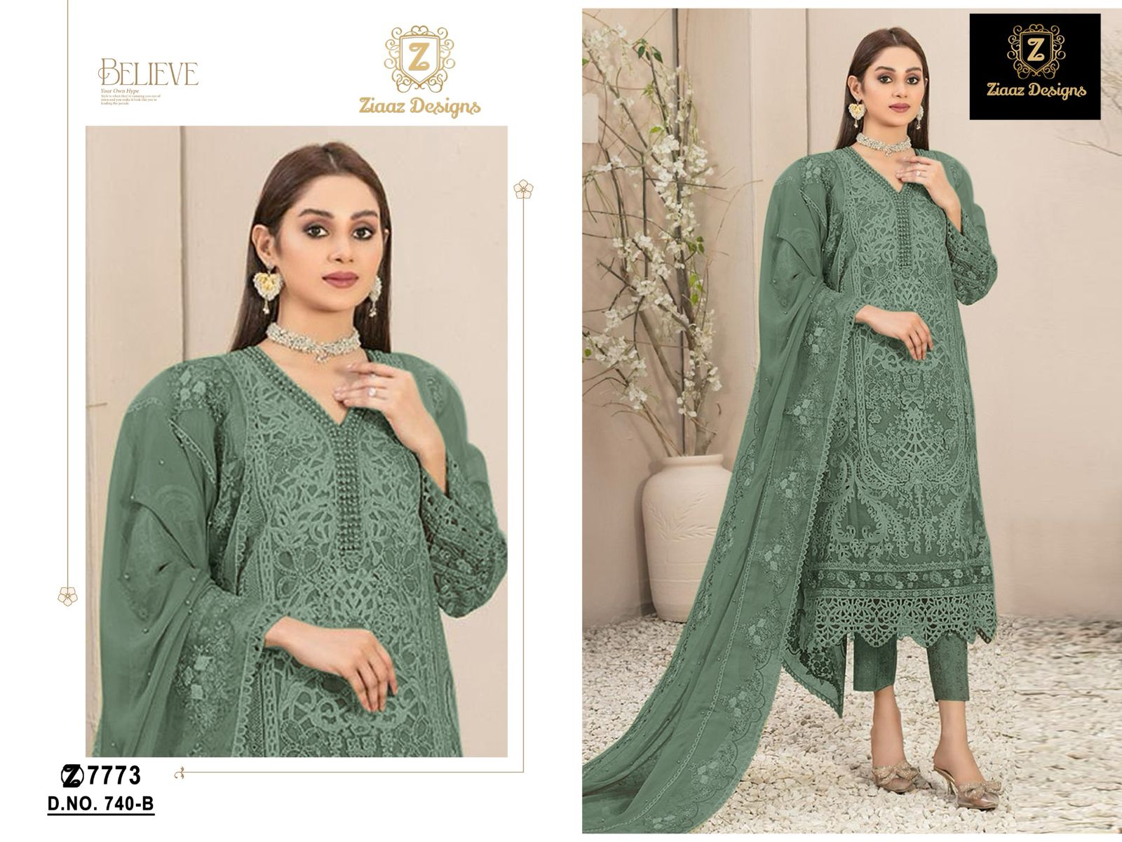 740B Ziaaz Designs Moti Work Pakistani Salwar Suits