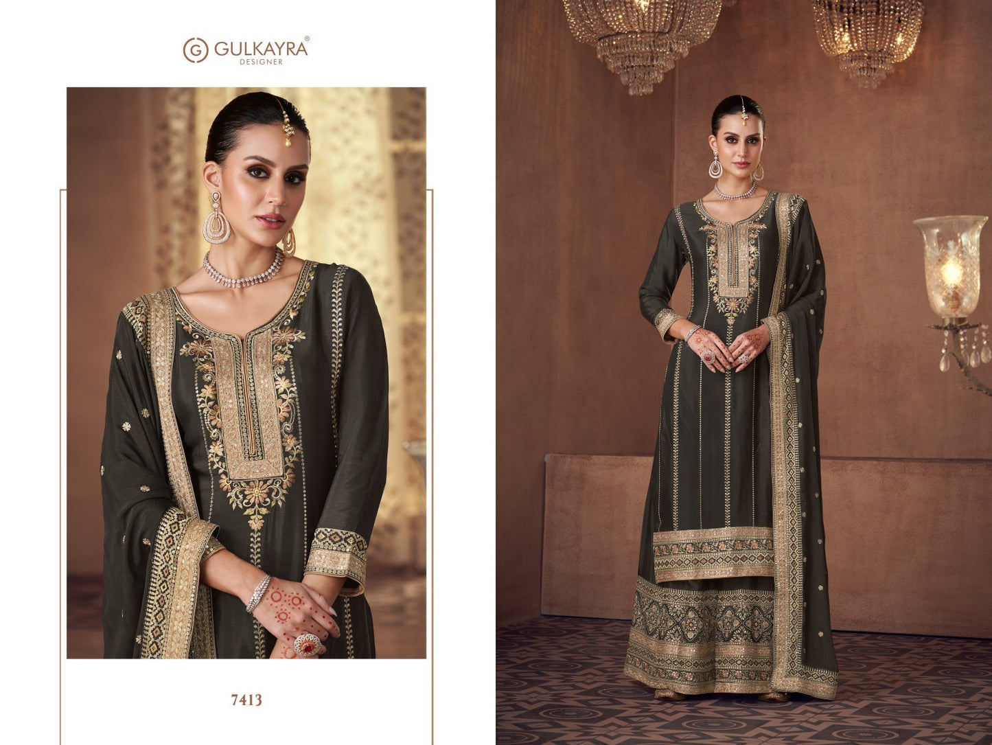 7413 Veeda Gulkayra Designer Real Chinnon Readymade Suits