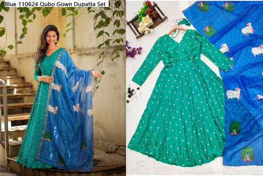 Blue 110624 Qubo Gown Dupatta Set