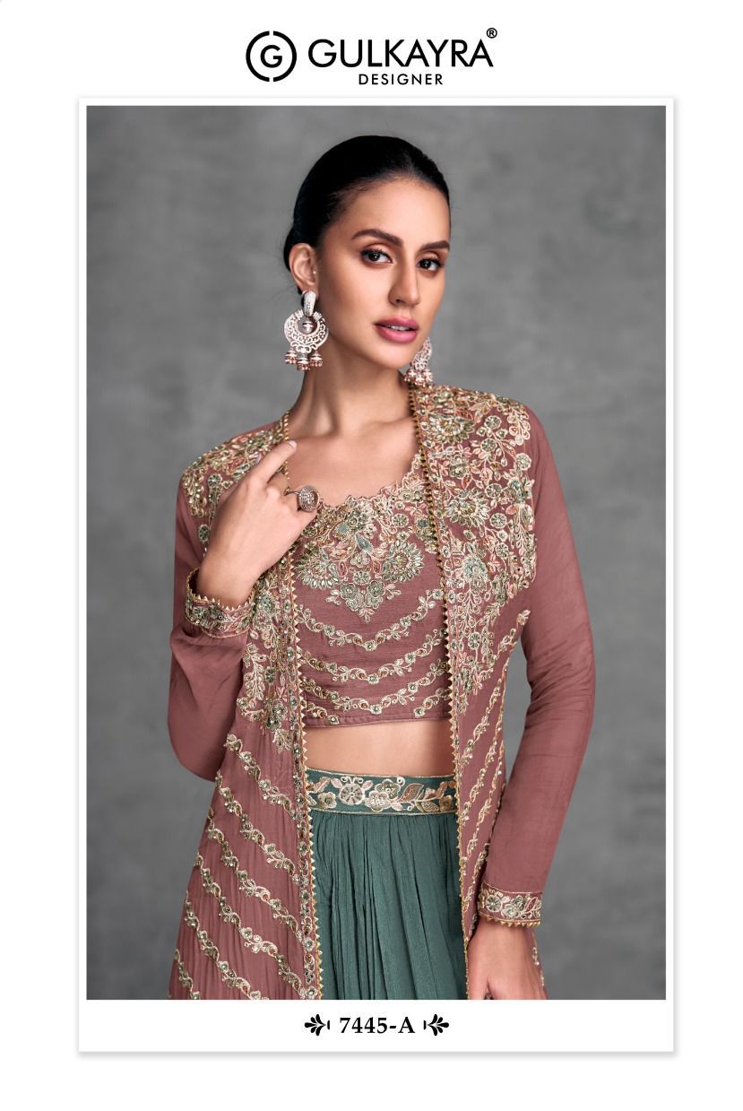 7445A Khushi Gulkayra Designer Real Chinon Indowestern Pair