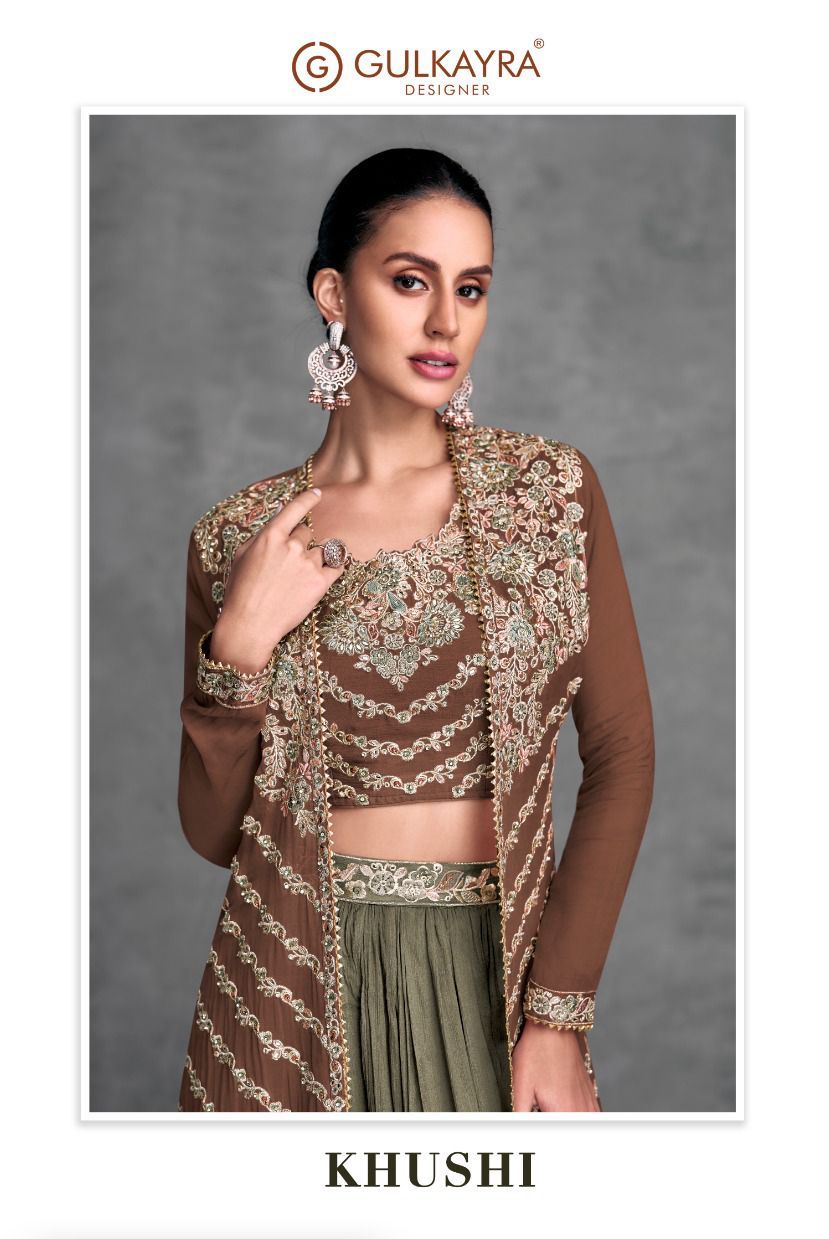 7445B Khushi Gulkayra Designer Real Chinon Indowestern Pair