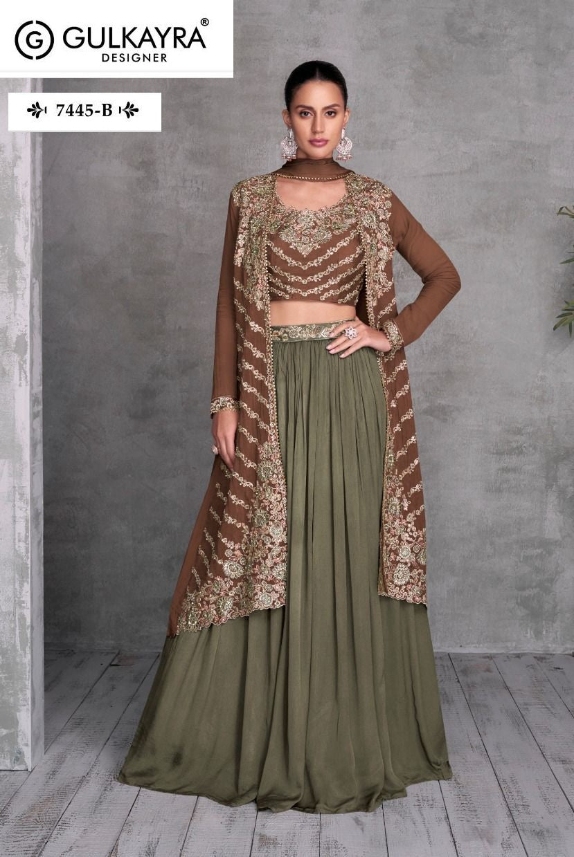 7445B Khushi Gulkayra Designer Real Chinon Indowestern Pair