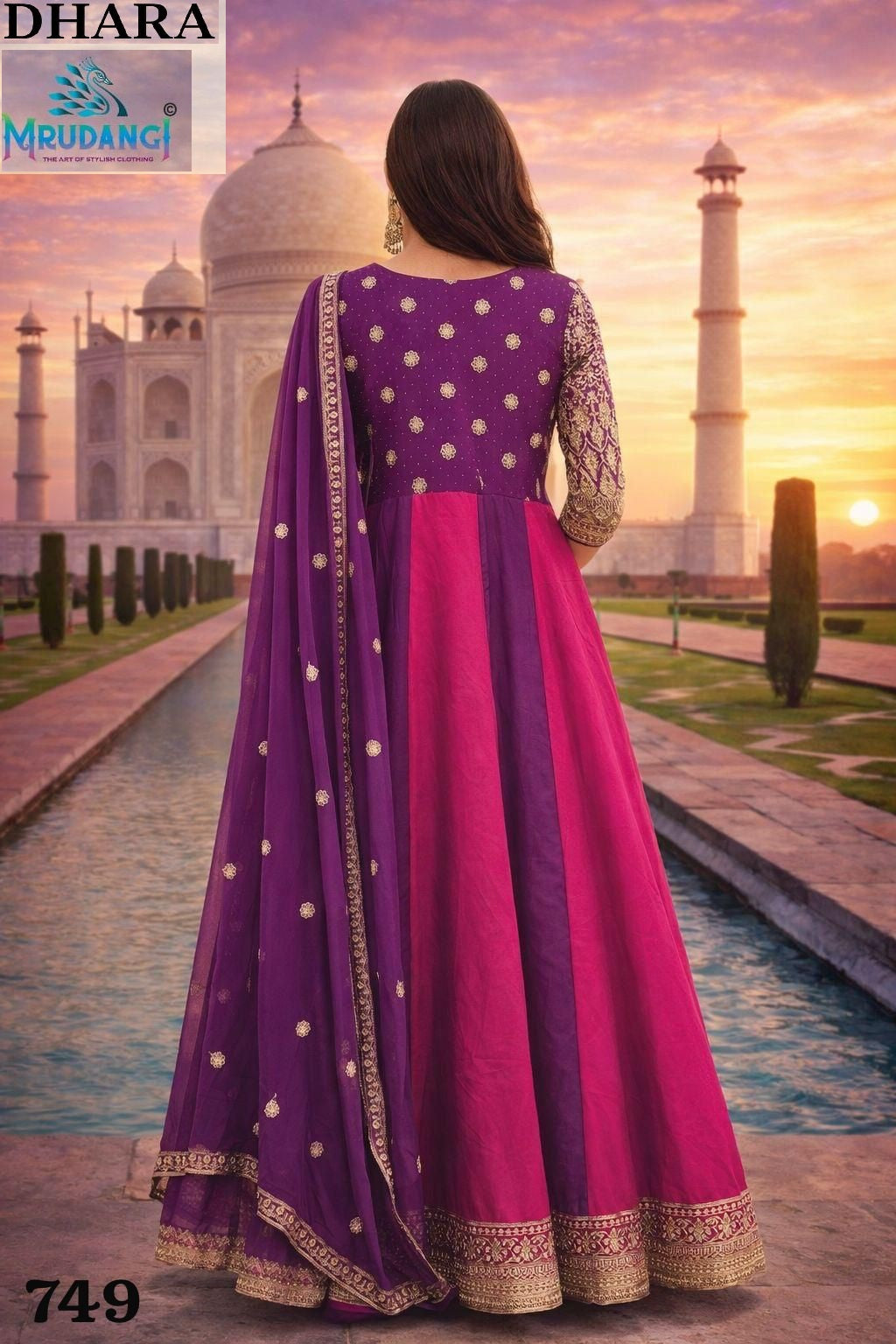 749 Dhara Mrudangi Premium Georgette Gown Dupatta Set