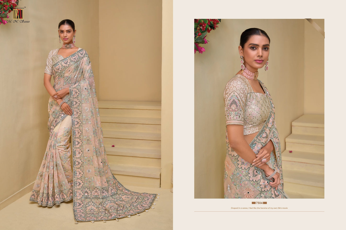 7504 Mn Mirror Work Sarees