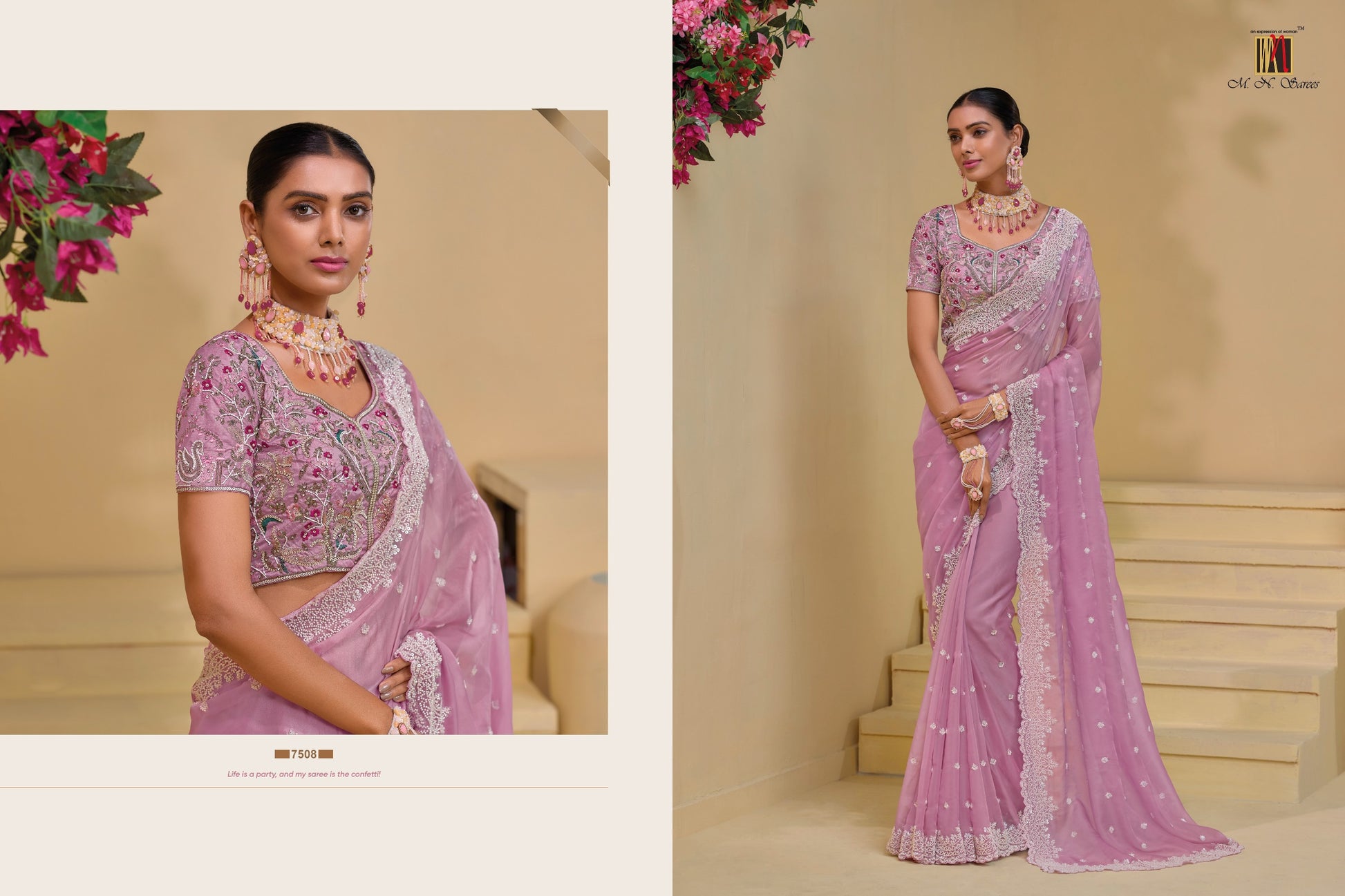 7508 Mn Mirror Work Sarees